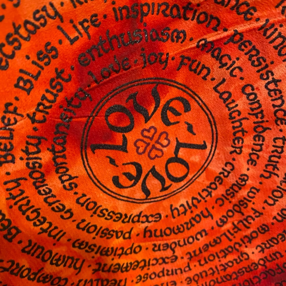 Silk tie dyed “Love” scarf. Handmade/handprinted - Picture 10 of 12